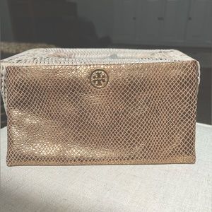 Tory Burch Gold Snakeskin Soft Zip Pouch.  NWOT.